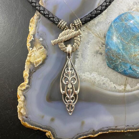 Carolyn Pollack Southwestern Style Sterling Marquise Filigree Enhancer Pendant - Picture 3 of 9